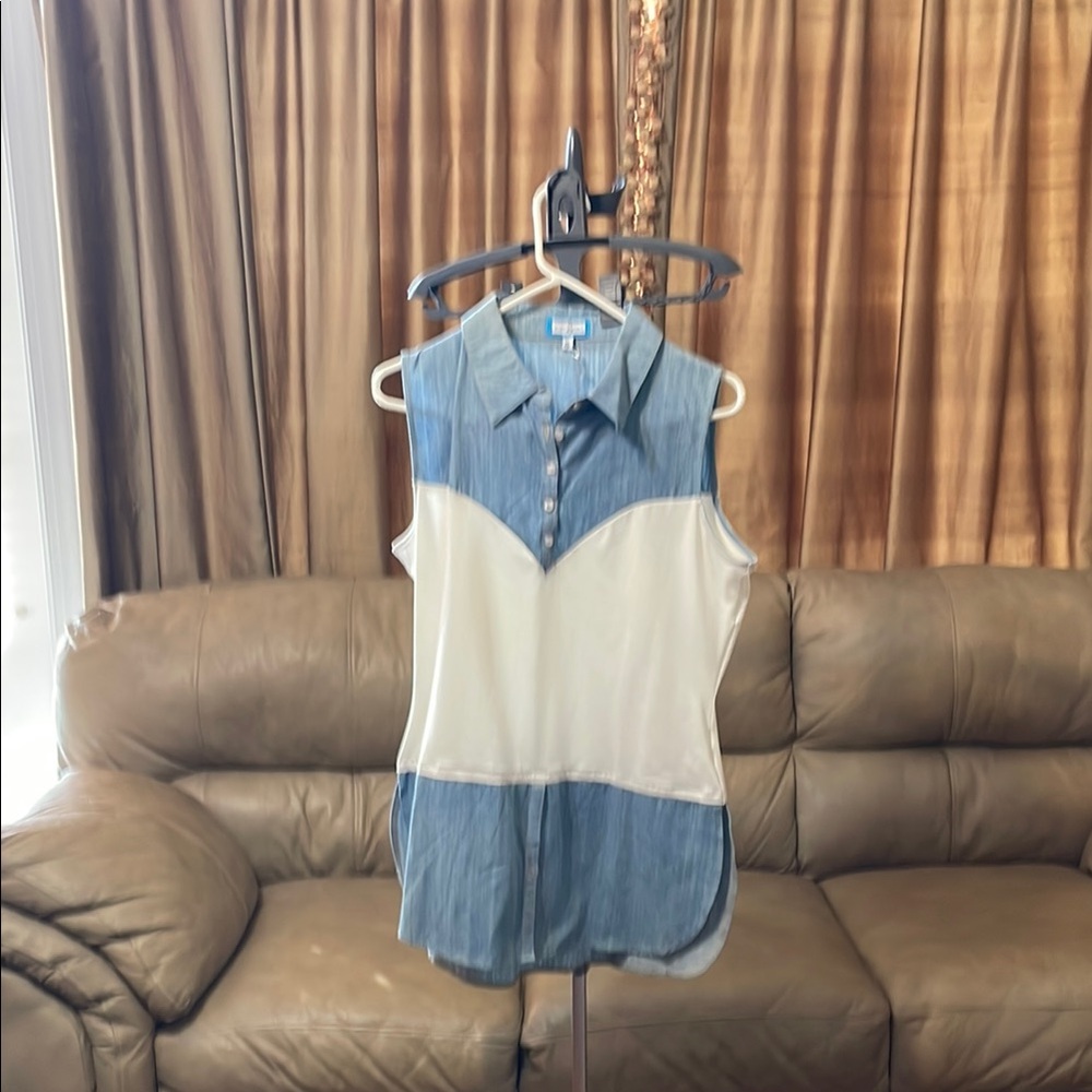 Sleeveless Denim and White Top